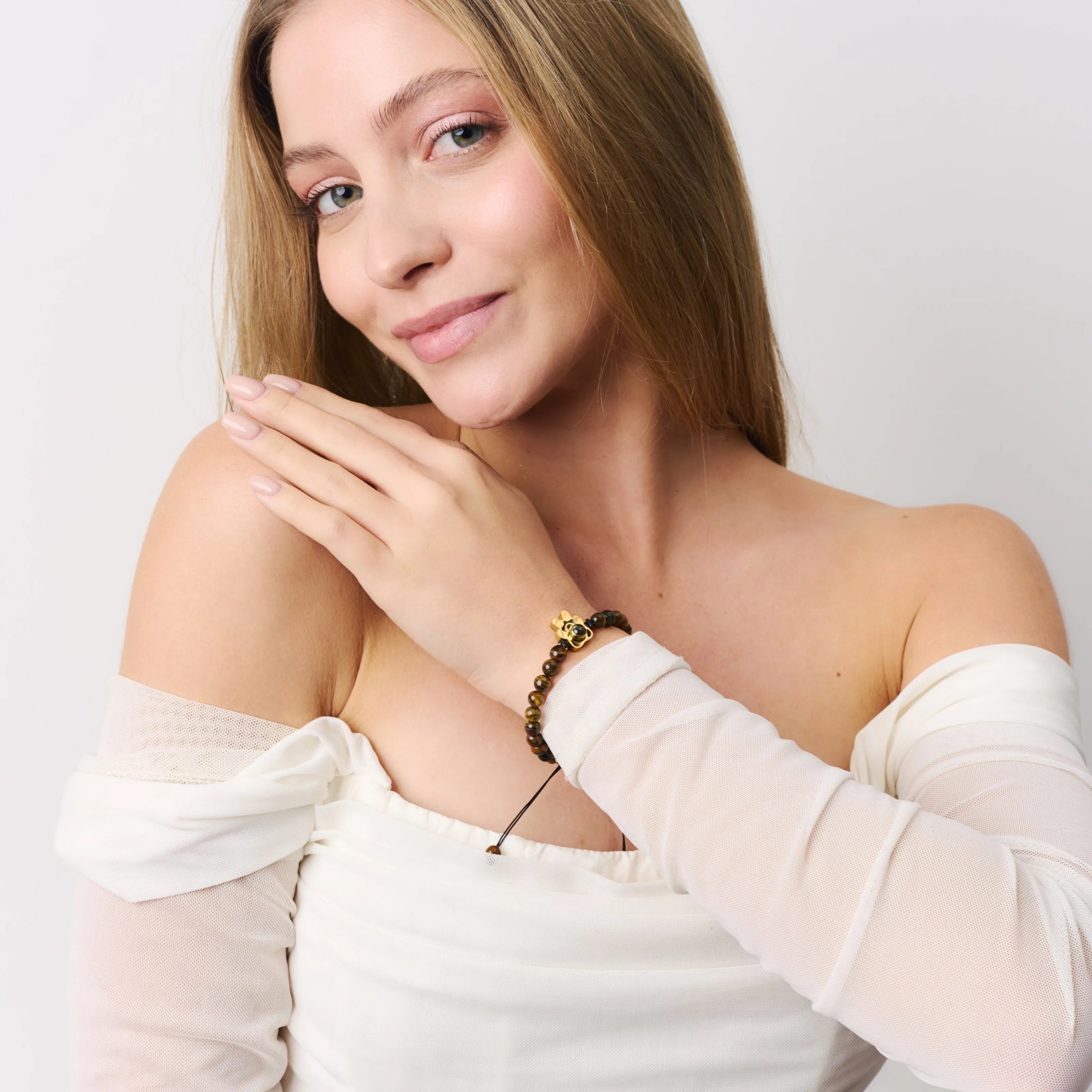 Подарочный браслет тигровый глаз амазонит с кулоном-сердцем